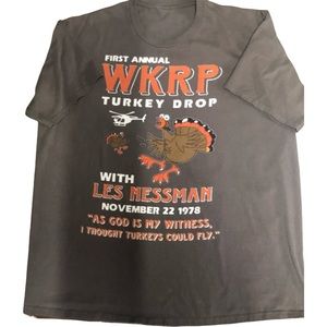 Vintage WKRP T-Shirt ‘First Annual Turkey Drop’ with Les Nessman 1978 Gray